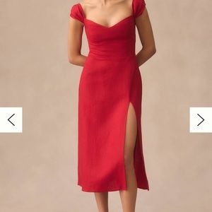 Reformation Bridgeton Linen Midi dress -cherry